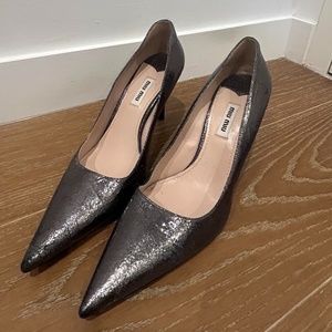 Miu Miu Heels, Metallic Silver, 39%. Worn 4 Times